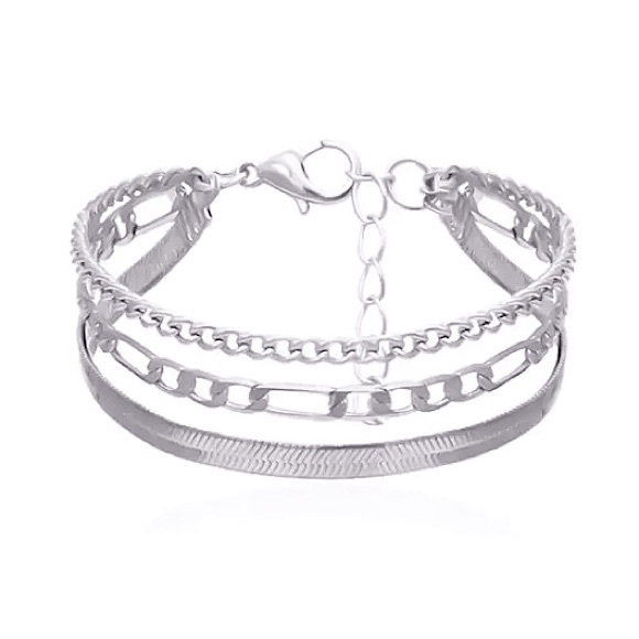 🧡10/$45🧡NEW 3 Layered Herringbone, Figaro, Curb Chain Bracelet - Picture 6 of 8